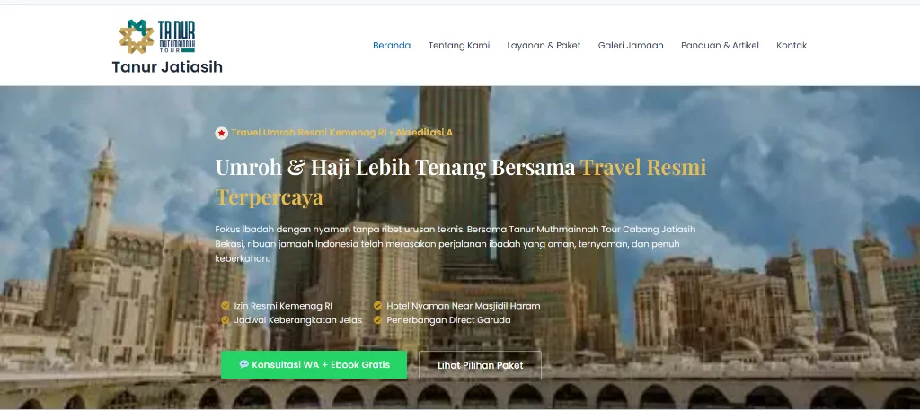 Website Tanur Muthmainnah Tour Cabang Jatiasih